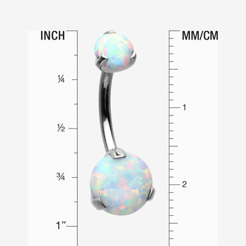 Detail View 1 of Implant Grade Titanium Internally Threaded Opal Prong Belly Button Ring-White Opal